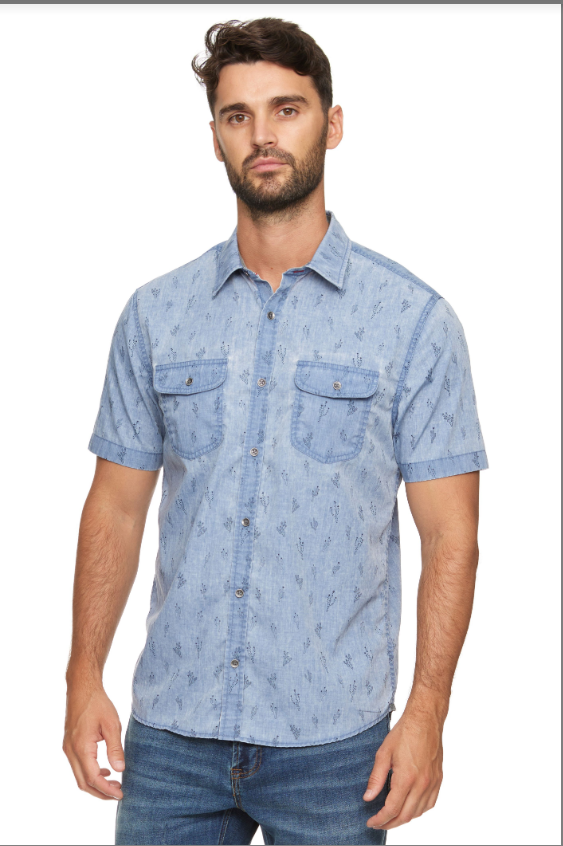 Washed Navy Colored Cactus Print Button Up
