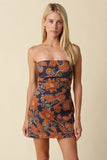 Navy Floral Strapless Mini Dress