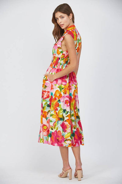 Floral Front Zip Midi Dress