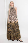 Cheetah Printed Halter Tiered Maxi Dress