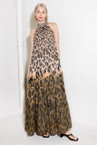 Cheetah Printed Halter Tiered Maxi Dress