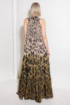 Cheetah Printed Halter Tiered Maxi Dress