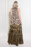 Cheetah Printed Halter Tiered Maxi Dress