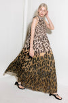 Cheetah Printed Halter Tiered Maxi Dress