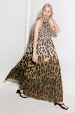 Cheetah Printed Halter Tiered Maxi Dress