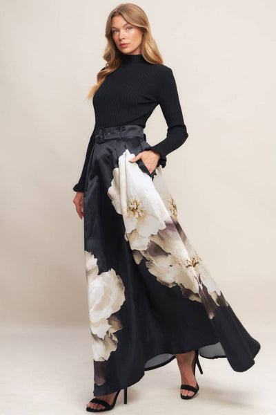 Black Floral Printed Maxi Skirt