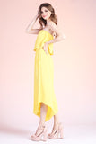 Sunny Yellow Colored Solid Slanted Hem Strapless Jumpsuit