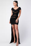 Black Mesh Detail High Low Dress