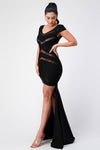 Black Mesh Detail High Low Dress