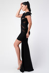 Black Mesh Detail High Low Dress