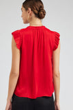 Red Pleated Ruffle Detail Blouse