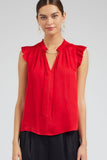 Red Pleated Ruffle Detail Blouse