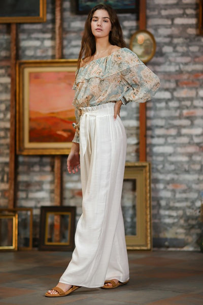 Off White Tie Front Waist Long Pants