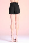 Black Colored Textured Ruffle Waist Elastic Shorts