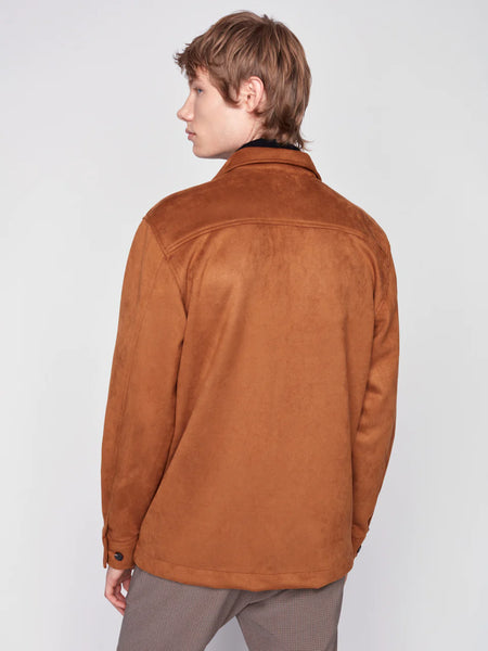 Caramel Colored Stretch Sueded Shirt Jacket