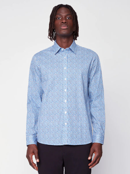 Light Blue and White Colored Pearl Snap Short Sleeve Button Up