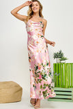 Pink Floral Open Back Dress