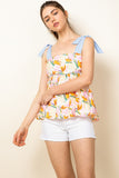 Mustard and Pink Colored Floral Tie Strap Top