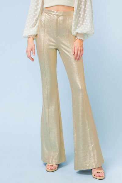 Gold Colored Faux Leather Bell Bottom Pants