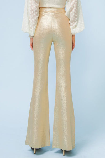 Gold Colored Faux Leather Bell Bottom Pants