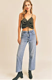 Olive Colored Silky Ruched Cropped Top