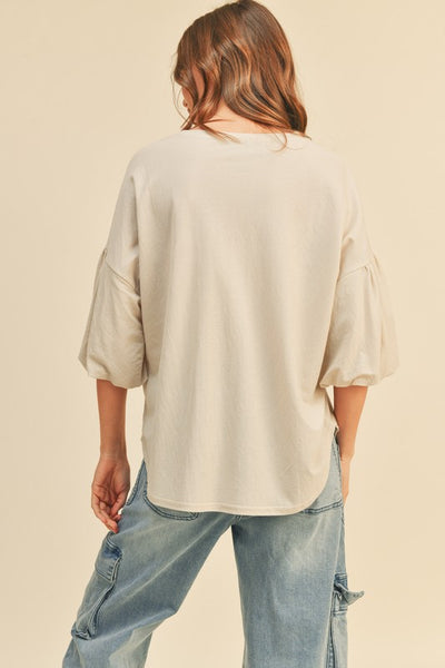 Stone Colored Bubble Sleeve Top