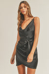 Black Colored Cowl Neck Satin Dress