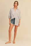 Grey Colored Striped Button Down Shirt