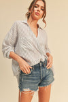 Grey Colored Striped Button Down Shirt