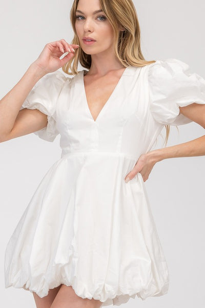 White Colored Bubble Mini Dress