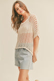 Beige Colored Light Weight Net Patterned Knit Top
