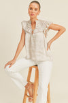 Stone Colored Short Sleeve Ruffle Shoulder Top