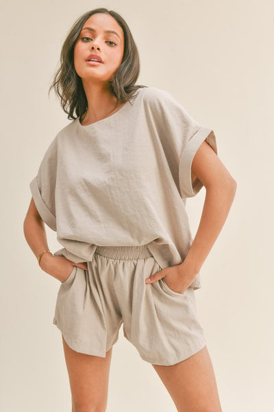 Taupe Colored Oversized Top and Shorts Two Piece Set