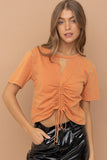 Rust Colored Tie Front Stone Studded Top