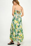 Green and Yellow Tropical Print Tie Back Maxi Dress