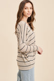 Taupe Colored V Neck Striped Dolman Top