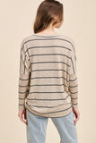 Taupe Colored V Neck Striped Dolman Top