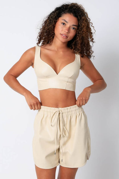 Truffle Colored Naila Faux Leather Crop Top