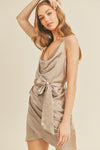 Mocha Colored Cowl Neck Satin Dress