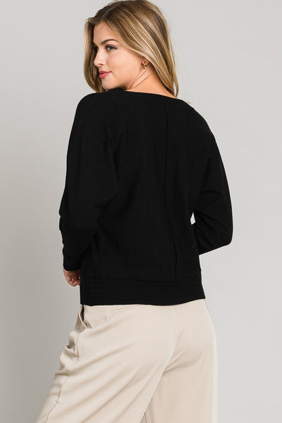 Black V-Neck Pullover Center Seam Top