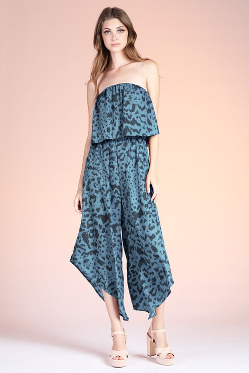 Jade Animal Print  Strapless Jumpsuit