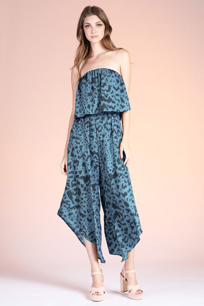 Jade Animal Print  Strapless Jumpsuit