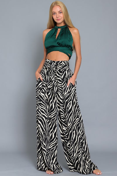 Black and White High Waisted Tiger Print Wide Pants