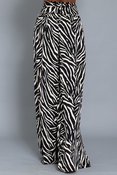 Black and White High Waisted Tiger Print Wide Pants