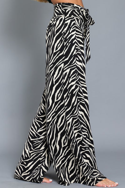 Black and White High Waisted Tiger Print Wide Pants