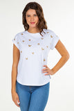 White Colored Gold Glitter Heart Print T Shirt