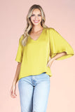 Chartreuse Colored Washed Poly Silk Petal Sleeve Top