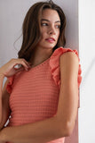 Peach Coral Crochet Ruffle Edge Sleeveless Dress