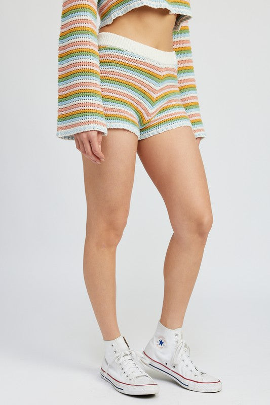 Multi Colored Striped Crochet Shorts
