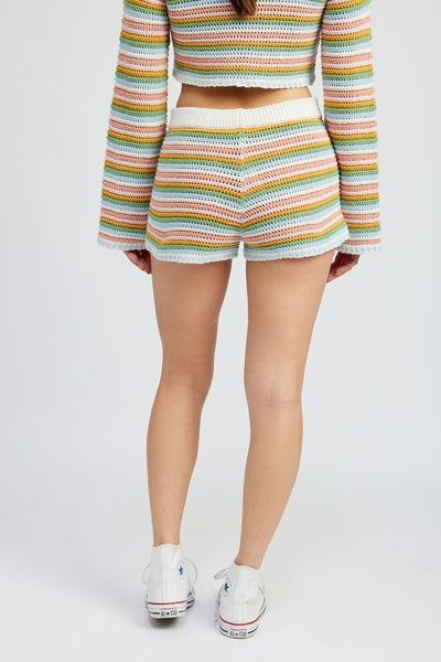 Multi Colored Striped Crochet Shorts